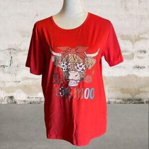 *NEW*  "I LOVE MOO" Short Sleeve Cow Crew T-Shirt Large